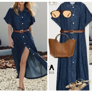 ZARA NWT Denim Belted Button Down Dress Large